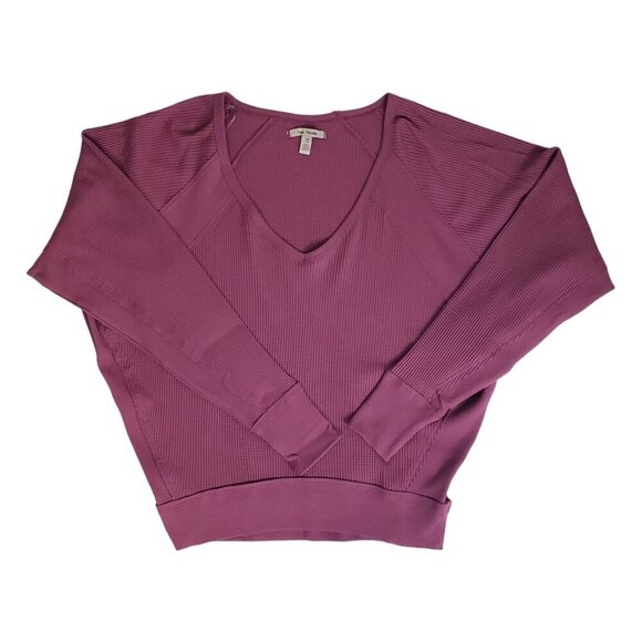 Free People Waffle Knit V-Neck Top Slouchy Oversized Beachy Boho Mulberry NWT - Picture 7 of 9